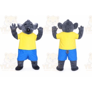 Gray Koala Mascot Costume with Custom Logo