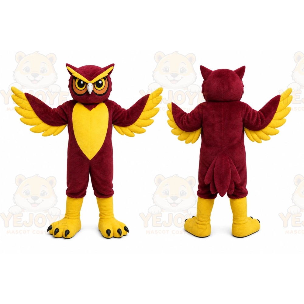 Red Owl Mascot Costume with Custom Logo