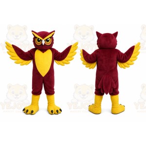 Red Owl Mascot Costume with Custom Logo