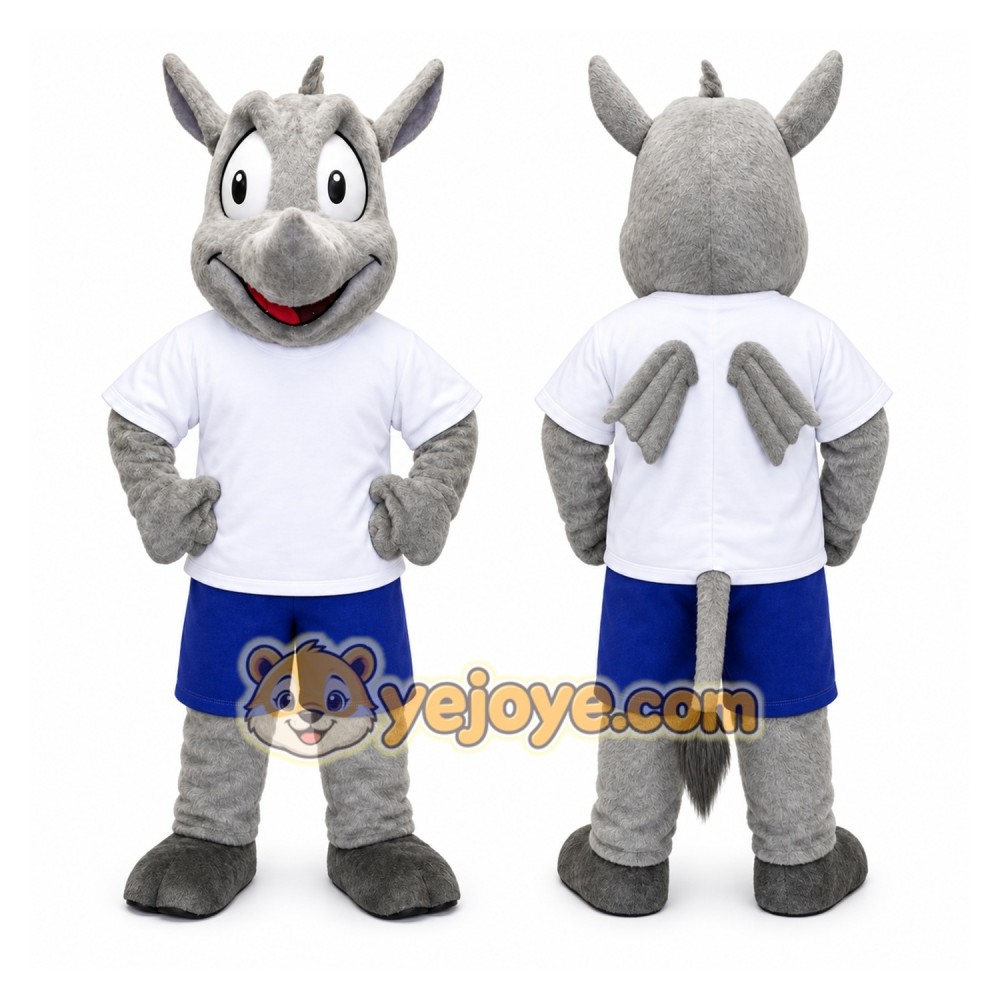 Gray Rhino Mascot Costume with Custom Logo Gray Rhino Mascot Costume with Custom Logo