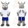 Gray Rhino Mascot Costume with Custom Logo
