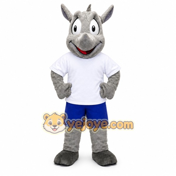 Gray Rhino Mascot Costume with Custom Logo Gray Rhino Mascot Costume with Custom Logo