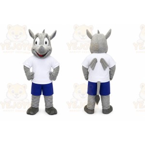 Gray Rhino Mascot Costume with Custom Logo