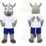 Gray Rhino Mascot Costume with Custom Logo