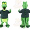 Green Dinosaur Mascot Costume with Custom Logo
