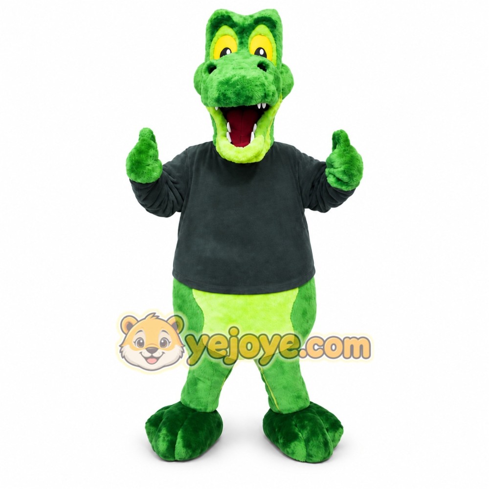 Green Dinosaur Mascot Costume with Custom Logo Green Dinosaur Mascot Costume with Custom Logo