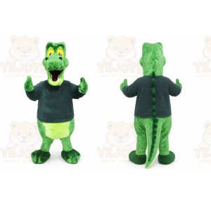 Green Dinosaur Mascot Costume with Custom Logo