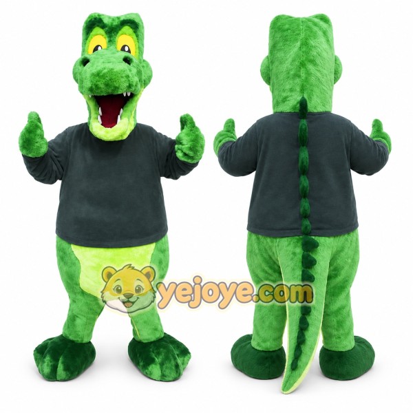Green Dinosaur Mascot Costume with Custom Logo