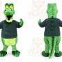 Green Dinosaur Mascot Costume with Custom Logo