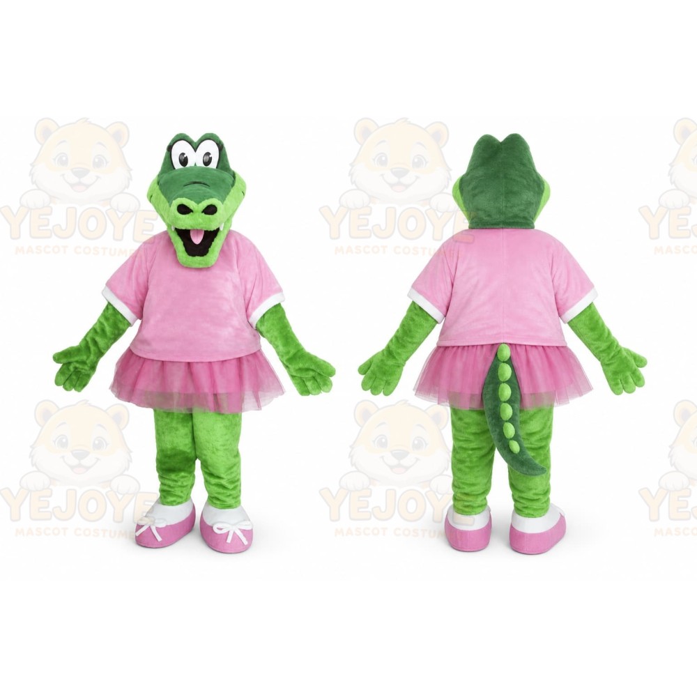 Green Dinosaur Mascot Costume with Custom Logo