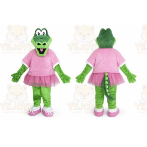 Green Dinosaur Mascot Costume with Custom Logo