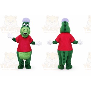 Green Dinosaur Mascot Costume with Custom Logo