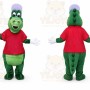 Green Dinosaur Mascot Costume with Custom Logo