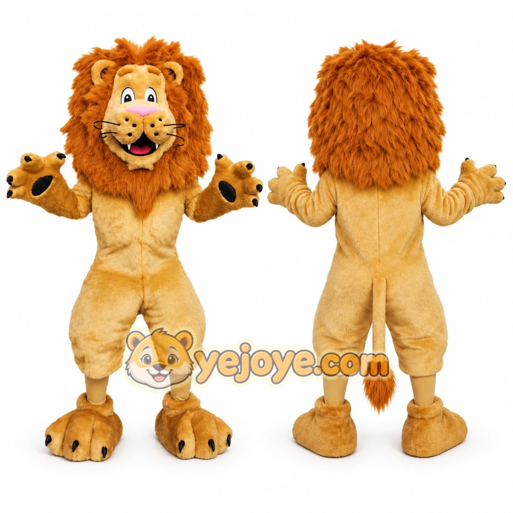 Tan Lion Mascot Costume with Custom Logo