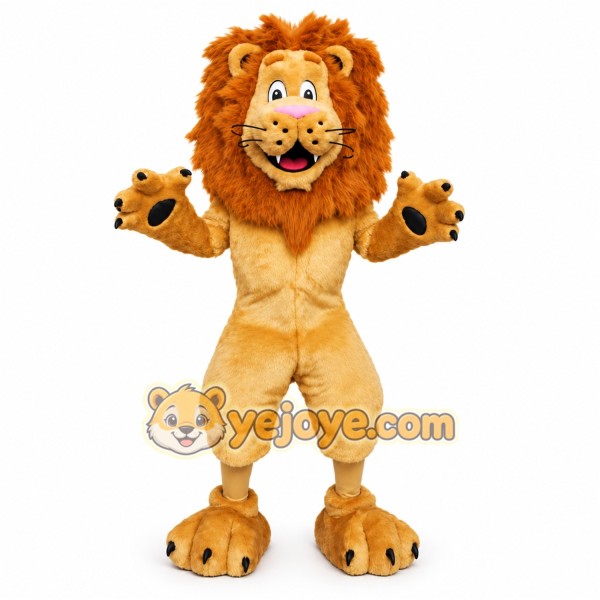 Tan Lion Mascot Costume with Custom Logo