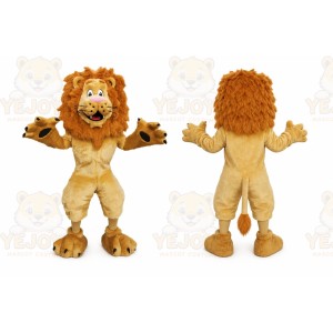 Tan Lion Mascot Costume with Custom Logo
