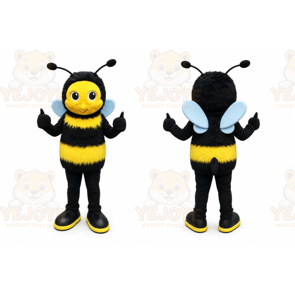 Black Bee Mascot Costume with Custom Logo