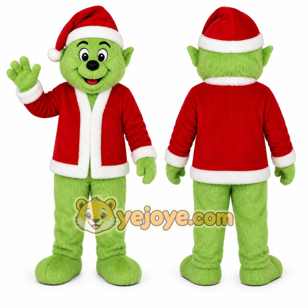 Green Elf Mascot Costume with Custom Logo