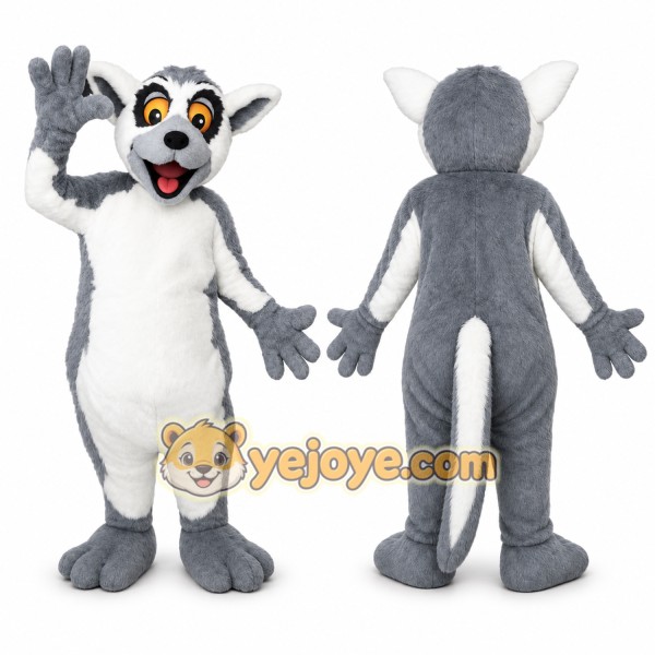 Gray Lemur Mascot Costume with Custom Logo