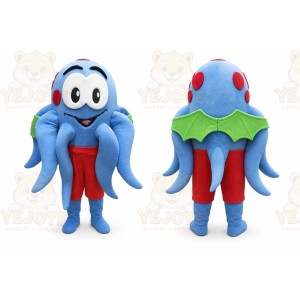 Blue Octopus Mascot Costume with Custom Logo