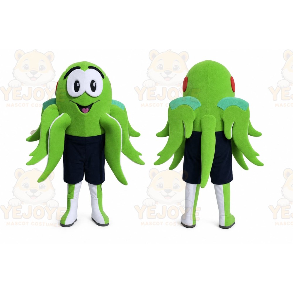 Green Octopus Mascot Costume with Custom Logo