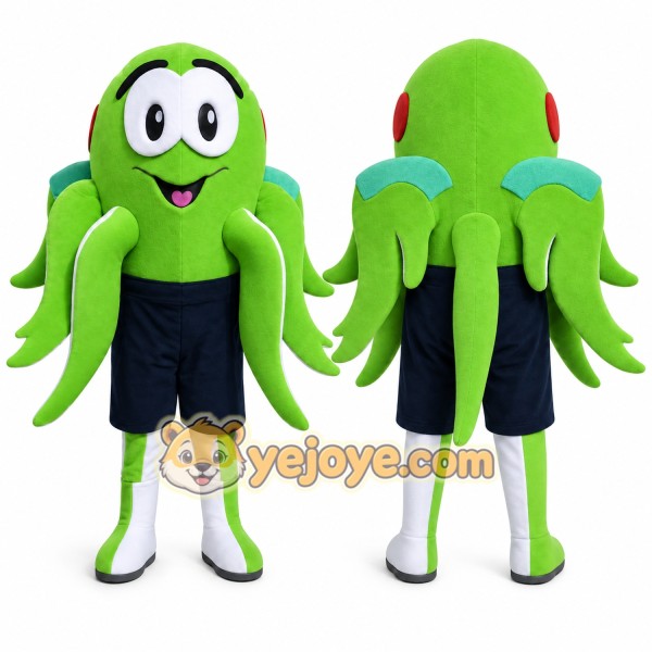 Green Octopus Mascot Costume with Custom Logo