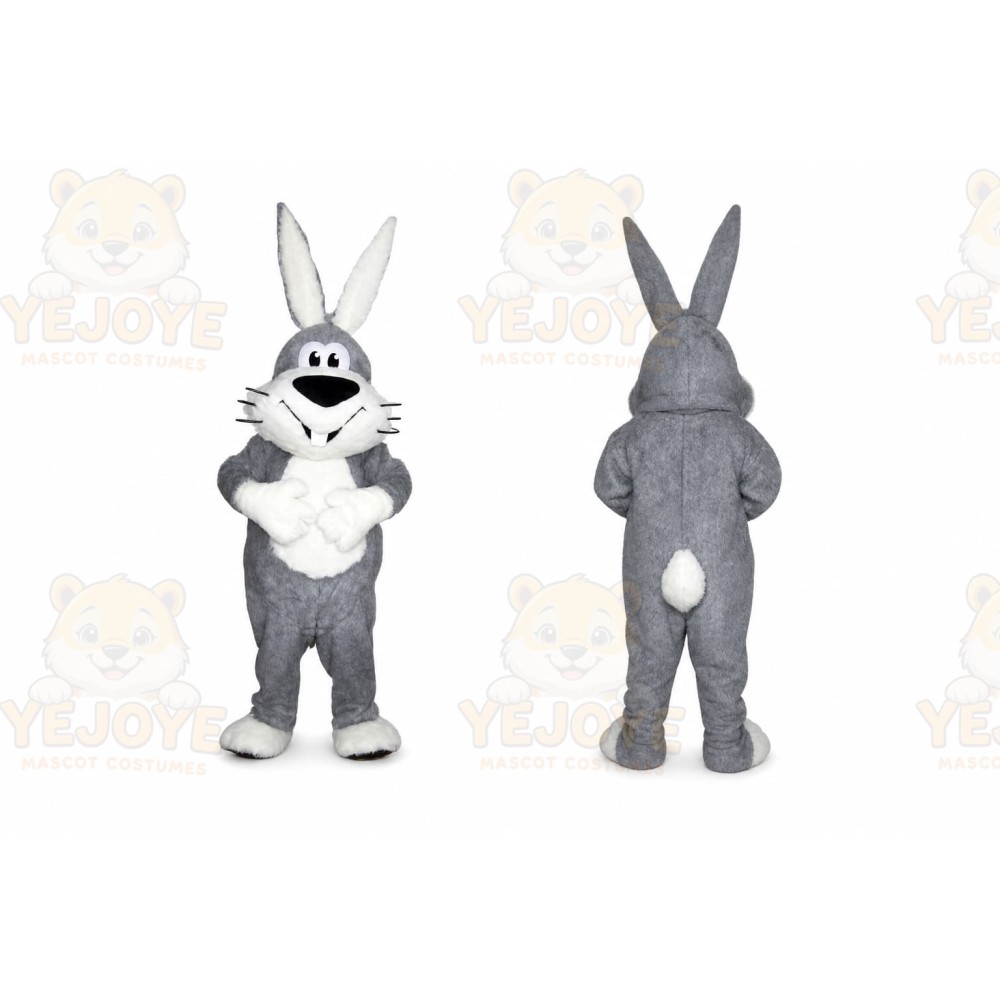 Gray Rabbit Mascot Costume with Custom Logo
