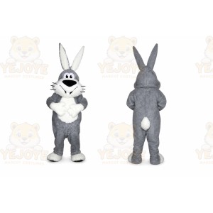 Gray Rabbit Mascot Costume with Custom Logo