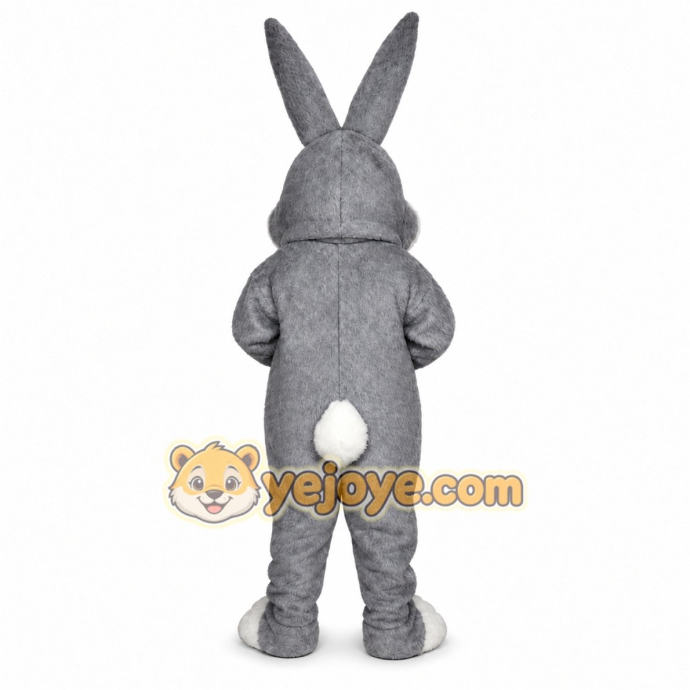 Gray Rabbit Mascot Costume with Custom Logo