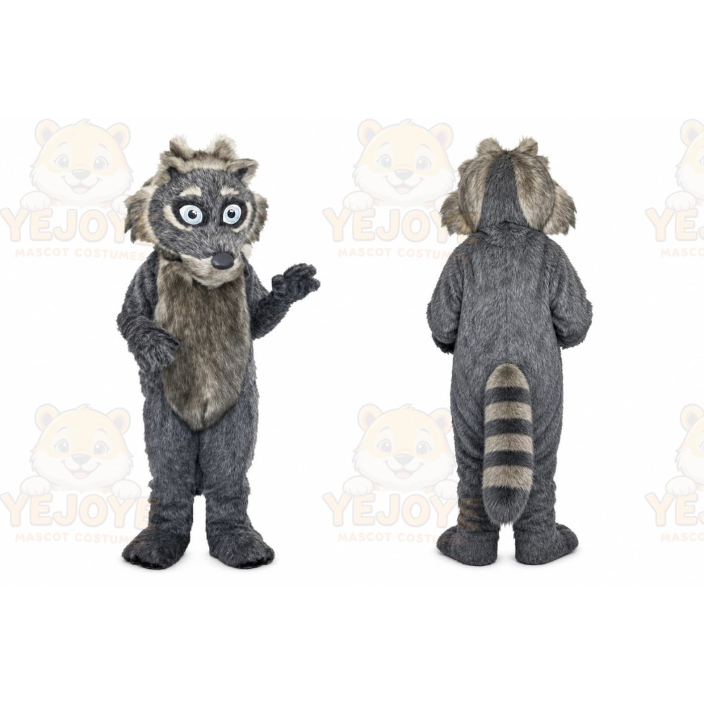 Gray Raccoon Mascot Costume with Custom Logo