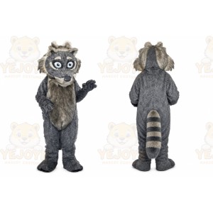 Gray Raccoon Mascot Costume with Custom Logo