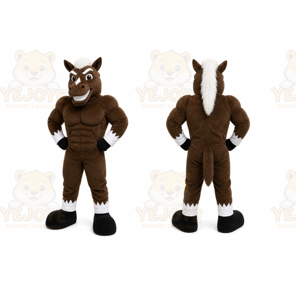 Brown Horse Mascot Costume with Custom Logo
