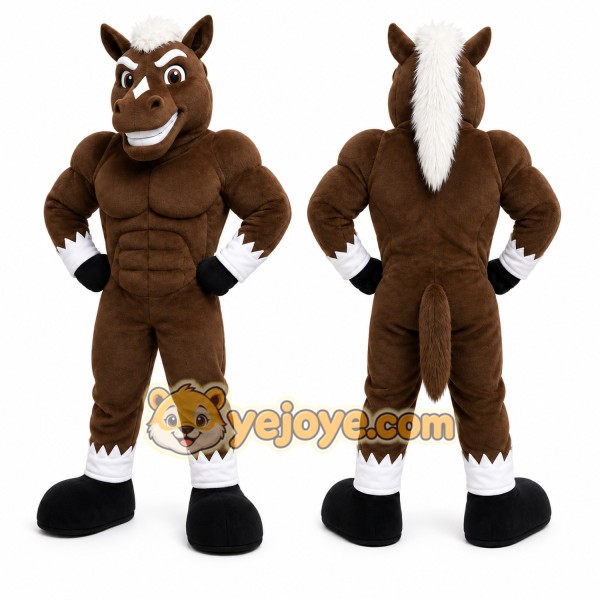 Brown Horse Mascot Costume with Custom Logo