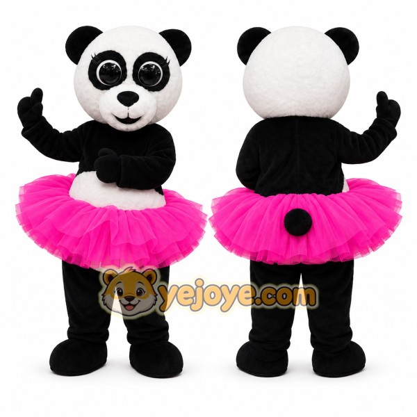 Black Panda Mascot Costume with Custom Logo