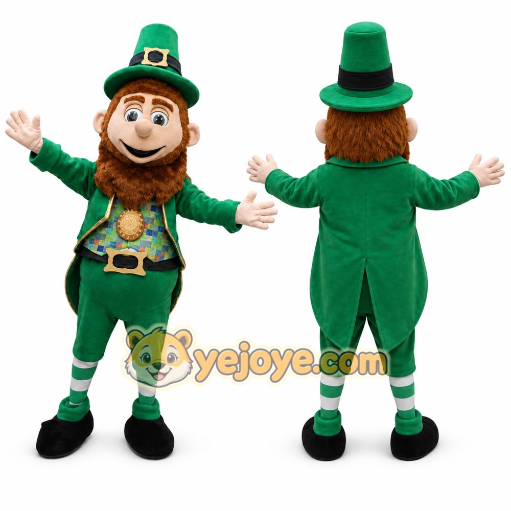 Green Leprechaun Mascot Costume with Custom Logo Green Leprechaun Mascot Costume with Custom Logo