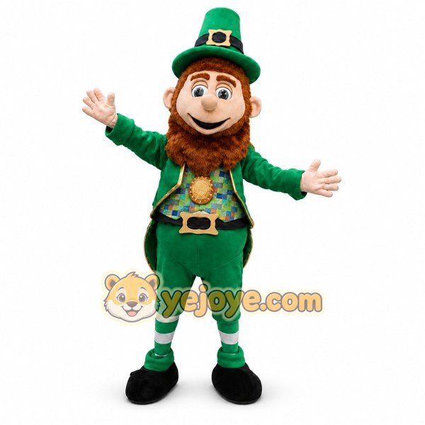 Green Leprechaun Mascot Costume with Custom Logo