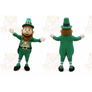 Green Leprechaun Mascot Costume with Custom Logo