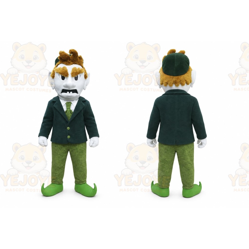 Green Leprechaun Mascot Costume with Custom Logo