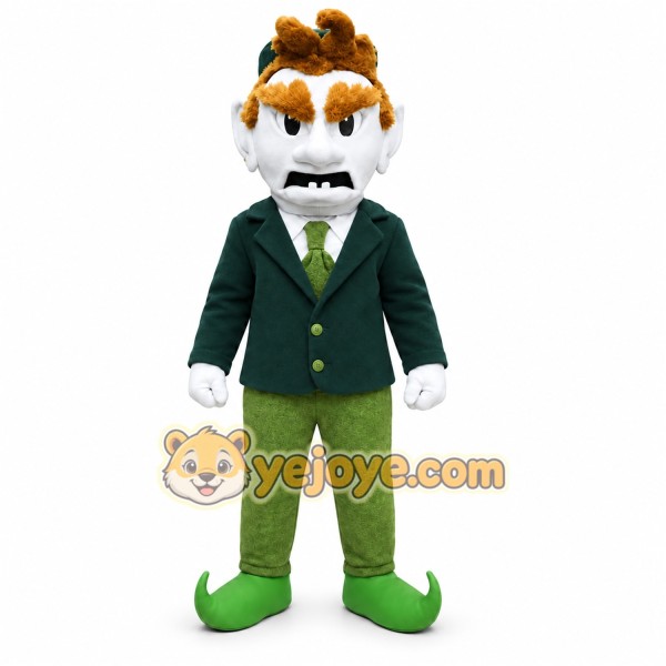 Green Leprechaun Mascot Costume with Custom Logo