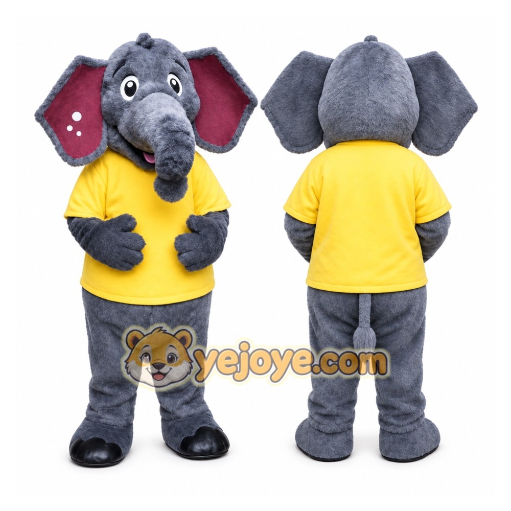 Gray Elephant Mascot Costume with Custom Logo Gray Elephant Mascot Costume with Custom Logo