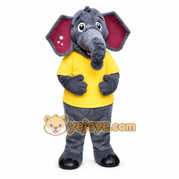Gray Elephant Mascot Costume with Custom Logo