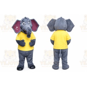 Gray Elephant Mascot Costume with Custom Logo