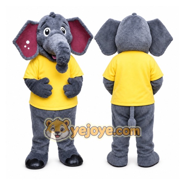Gray Elephant Mascot Costume with Custom Logo