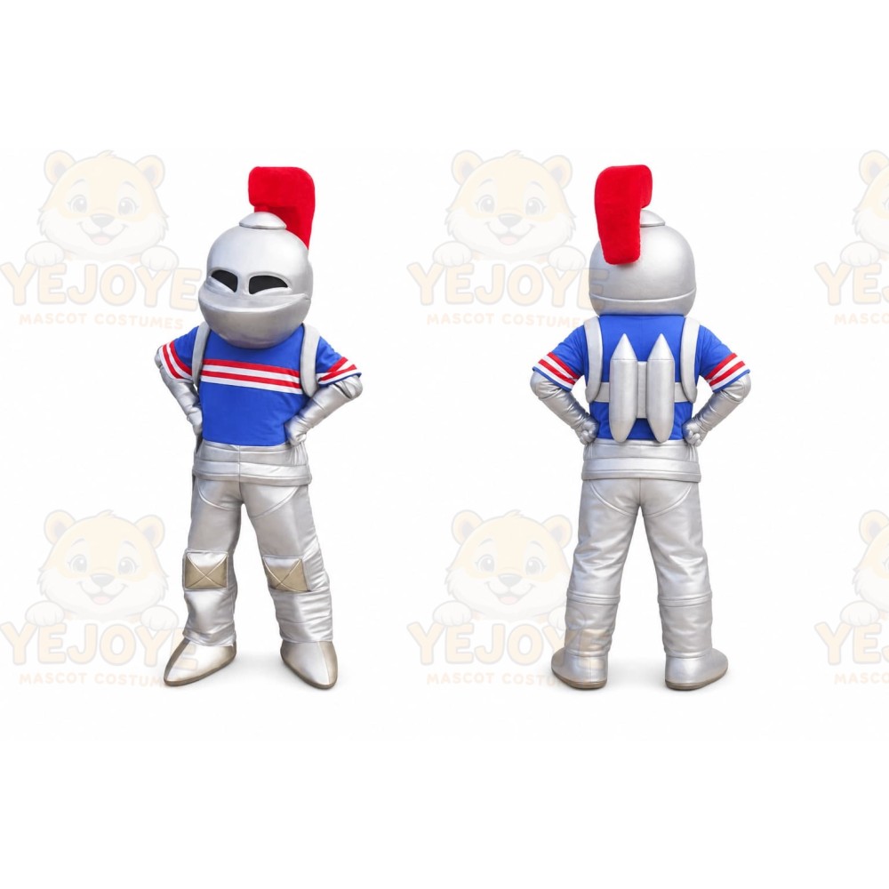 Silver Roman Warrior Mascot Costume with Custom Logo