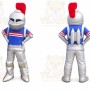 Silver Roman Warrior Mascot Costume with Custom Logo