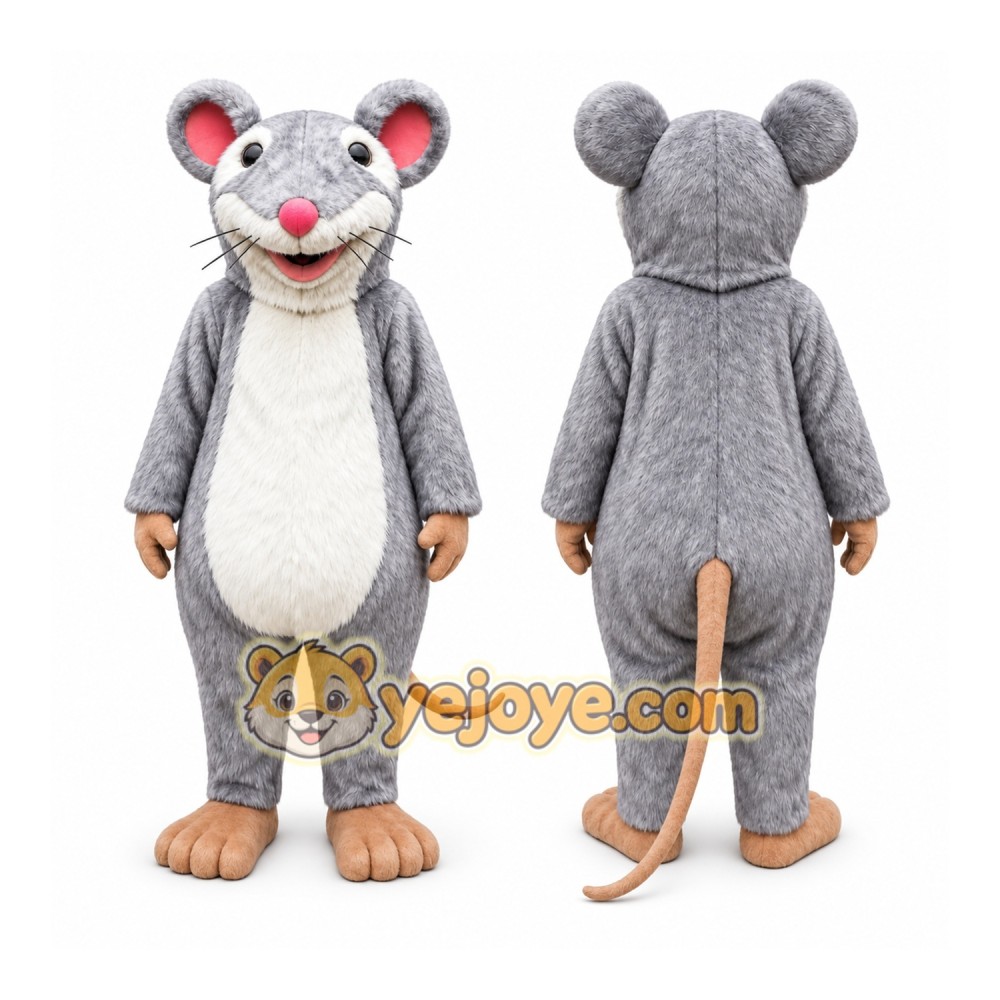 Gray Mouse Mascot Costume with Custom Logo Gray Mouse Mascot Costume with Custom Logo
