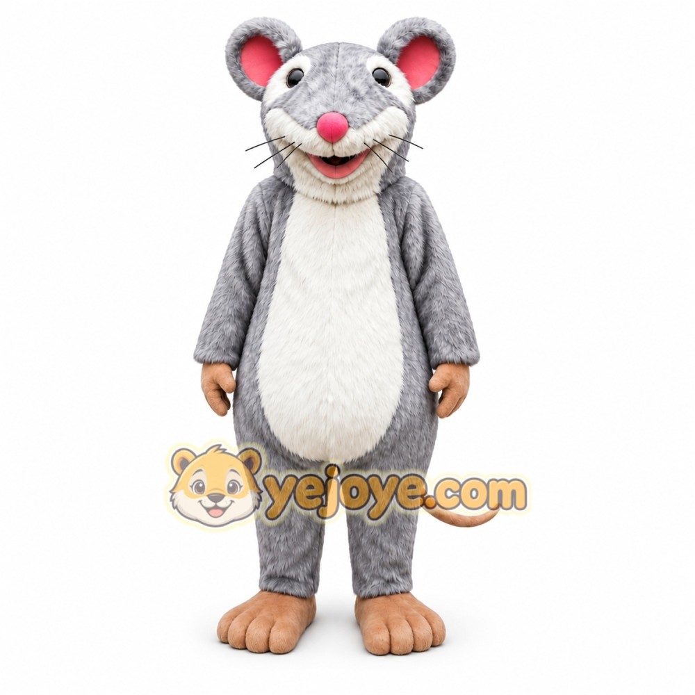 Gray Mouse Mascot Costume with Custom Logo Gray Mouse Mascot Costume with Custom Logo