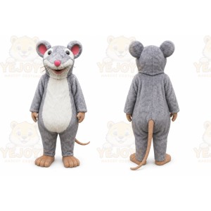 Gray Mouse Mascot Costume with Custom Logo