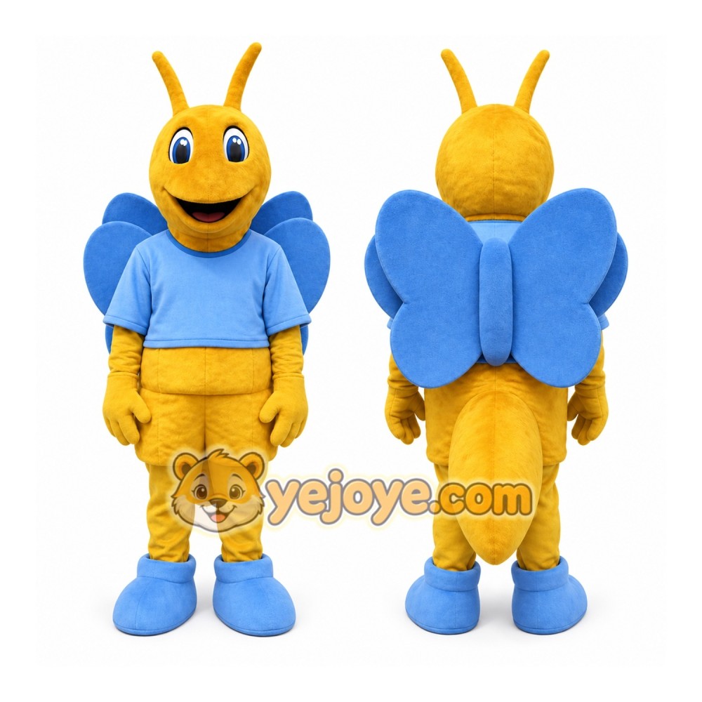 Yellow Butterfly Mascot Costume with Custom Logo