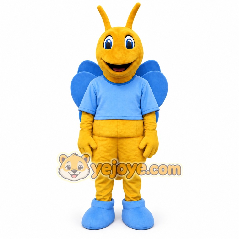 Yellow Butterfly Mascot Costume with Custom Logo